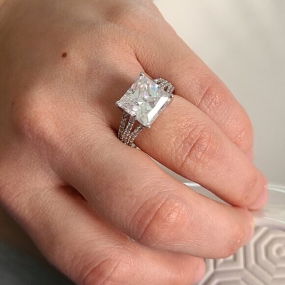 Vintage Sterling Silver 925 Radiant Cut CZ Cocktail Statement Ring Size 6 - Picture 2 of 14